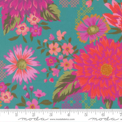 Moda Fabrics - Parlor - Happy Blooms Teal 1196015