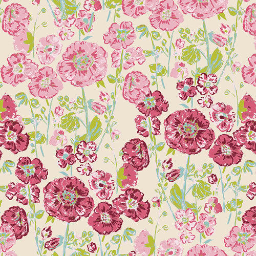 Art Gallery Fabrics - My Mother's Daughter - Hollyhocks in Bloom Peony MMD-47300