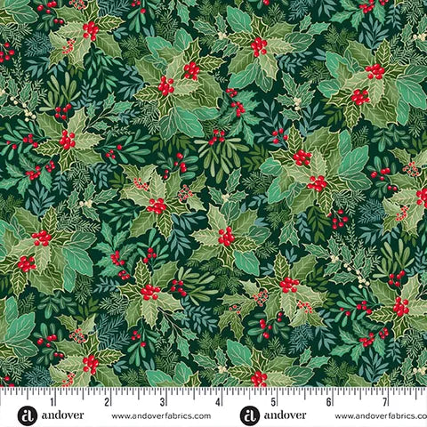 Makower UK  - Good Tidings - Holly Bush Dark Green 107G9