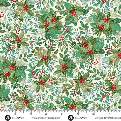 Makower UK  - Good Tidings - Holly Bush Cream 107Q