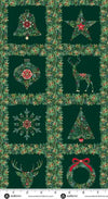 Makower UK  - Good Tidings - Squares Panel Green 111-G