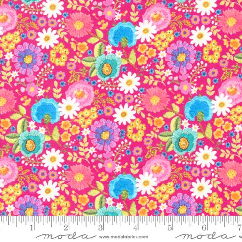 Moda Fabrics - Vintage Soul - Ditsy Floral Embroidery Hot Pink