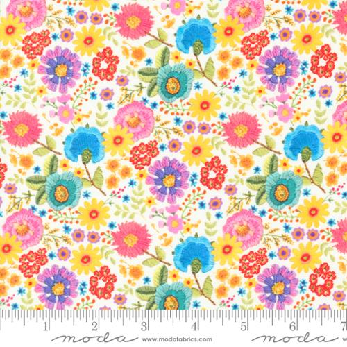 Moda Fabrics - Vintage Soul - Disty Floral Embroidery Rainbow