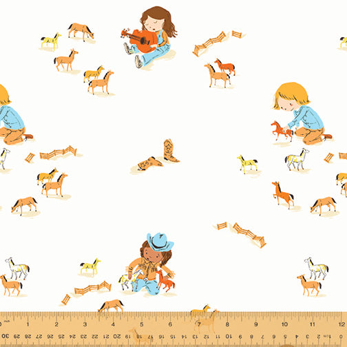 Heather Ross - Far Far Away 3 - Play Horses in Ivory