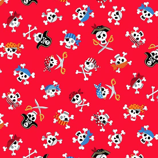 Makower UK - Pirates - Skulls Red